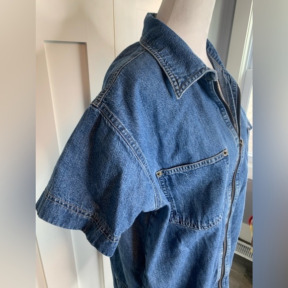 Vintage Denim Short Sleeve Top Full Zip Up Size Medium - Picture 5 of 10